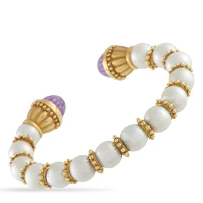 Lb Exclusive 18k Yellow Gold Pearl And Amethyst Bracelet Mf01-070925