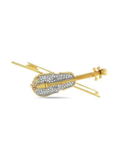 Pre-owned Lb Exclusive 18k Yellow Gold Violin Diamond Brooch