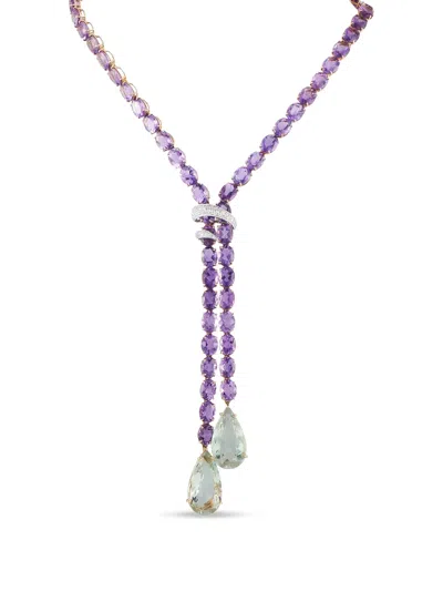 Pre-owned Lb Exclusive 18kt Rose Gold Amethyst Lariat Necklace In Purple