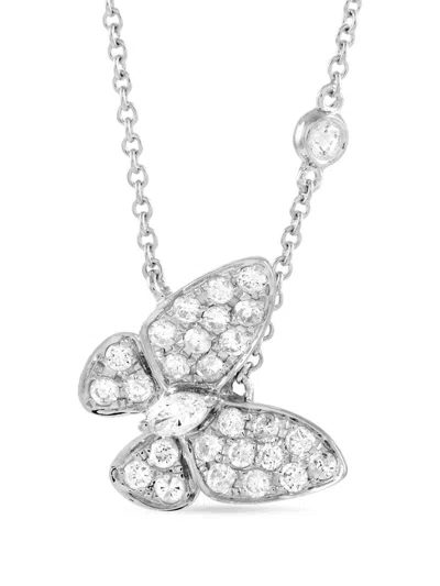 Pre-owned Lb Exclusive 18kt White Gold Butterfly Diamond Necklace In Silver
