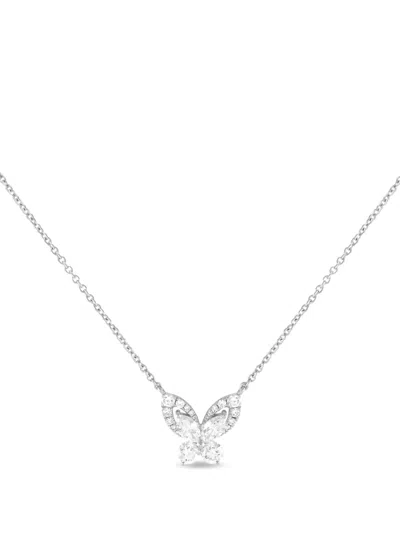 Pre-owned Lb Exclusive 18kt White Gold Diamond Butterfly Pendant Necklace In Silver