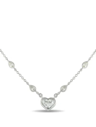 Pre-owned Lb Exclusive 18kt White Gold Heart Diamond Necklace In Silver