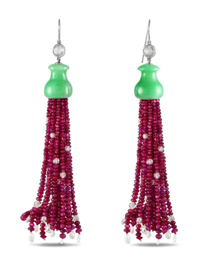 Pre-owned Lb Exclusive 18kt White Gold Multi-stone Earrings In Pink