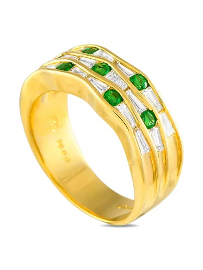 Pre-owned Lb Exclusive 18kt Yellow Gold Diamond And Emerald Ring