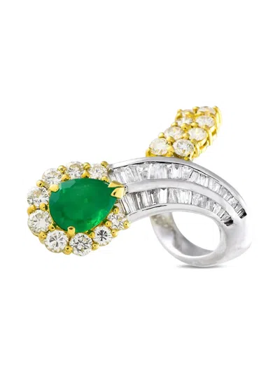 Pre-owned Lb Exclusive 18kt Yellow Gold Emerald And Diamond Ring In Silver