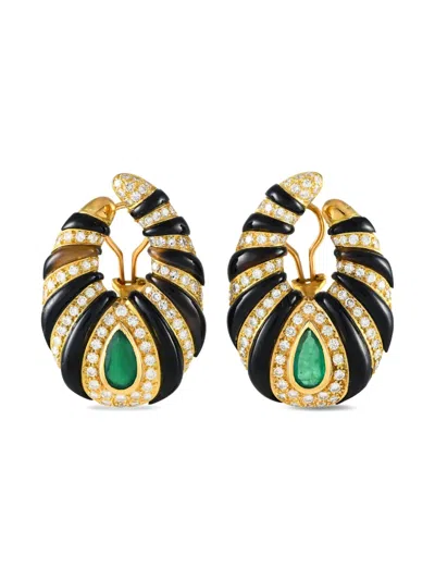 Pre-owned Lb Exclusive 18kt Yellow Gold Emerald Earrings