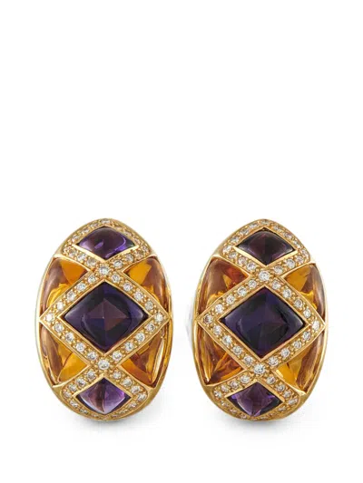 Pre-owned Lb Exclusive Amethyst And Citrine Earrings In Gold