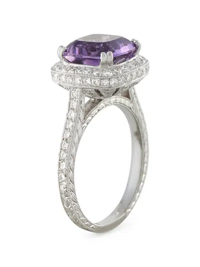 Pre-owned Lb Exclusive Amethyst And Diamond Ring In Silver