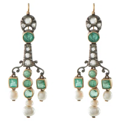 Pre-owned Lb Exclusive Antique 14k Rose Gold And Silver 0.70ct Diamond And Natural Pearl Earrings In Red