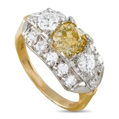 Lb Exclusive Antique 14k Yellow Gold 2.10ct Fancy Yellow And White Diamond Cocktail Ring Mf05-062426