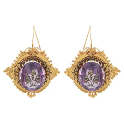Pre-owned Lb Exclusive Antique 14k Yellow Gold Amethyst Earrings Mf19-022326