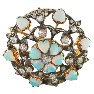 Pre-owned Lb Exclusive Antique 14k Yellow Gold Diamond And Opal Brooch Mf20-070226