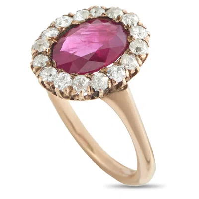 Lb Exclusive Antique 18k Rose Gold 0.30ct Diamond And Ruby Ring Mf06-051826 In Purple