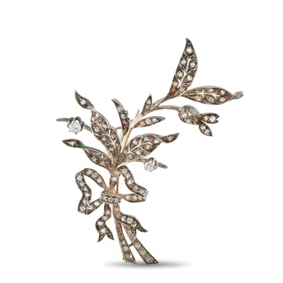 Lb Exclusive Antique 18k Rose Gold And Silver 1.0ct Diamond Floral Leaf Brooch Mf14-062626