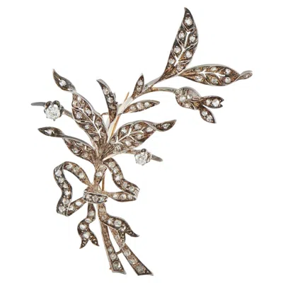 Pre-owned Lb Exclusive Antique 18k Rose Gold And Silver 1.0ct Diamond Floral Leaf Brooch Mf14-062626 In Red