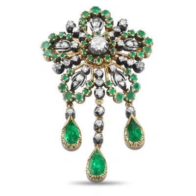 Lb Exclusive Antique 18k Rose Gold, Silver 1.50ct Diamond And Emerald Brooch Mf21-090525 In Multi
