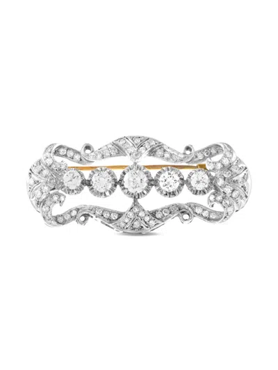 Pre-owned Lb Exclusive Antique 18k White And Yellow Gold Diamond Brooch In Silver