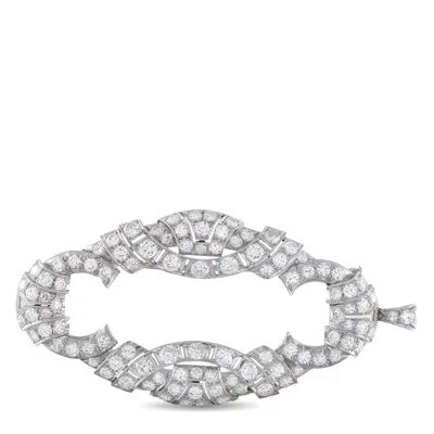 Lb Exclusive Antique 18k White Gold 5.0ct Diamond Plaque Brooch Mf04-062426 In Silver