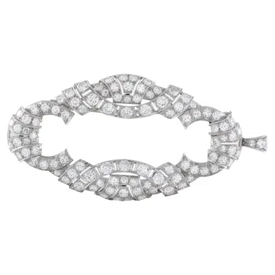 Pre-owned Lb Exclusive Antique 18k White Gold 5.0ct Diamond Plaque Brooch Mf04-062426