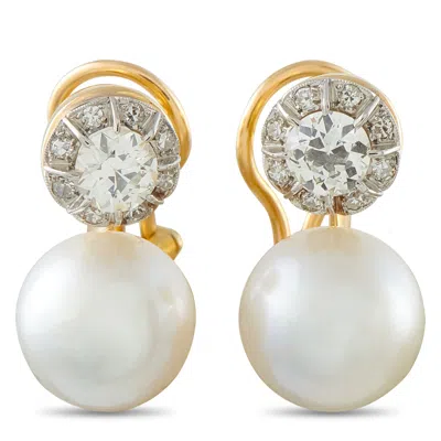 Lb Exclusive Antique 18k Yellow Gold 1.64ct Diamond And Pearl Earrings Mf31-060526 In Red