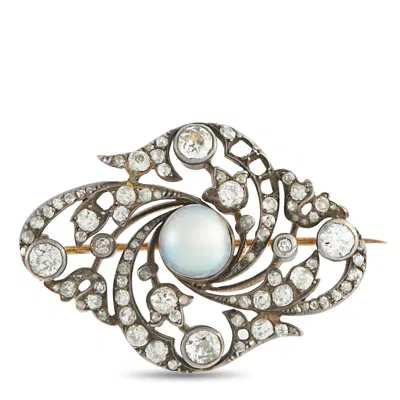 Lb Exclusive Antique Edwardian 14k Rose Gold And Silver 3.0ct Diamond And Pearl Brooch Mf02-051326