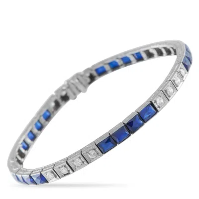 Lb Exclusive Antique Platinum 1.0 Ct Diamond And Synthetic Sapphire Line Bracelet Mf01-070725 In White
