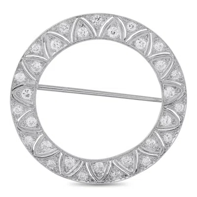 Lb Exclusive Antique Platinum 1.0ct Diamond Open Circle Brooch Mf09-062426 In White