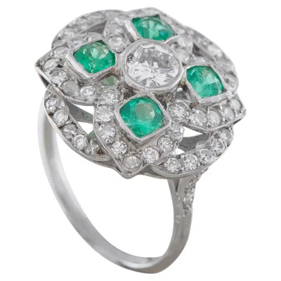 Pre-owned Lb Exclusive Antique Platinum 1.30ct Diamond And Emerald Ring In Green