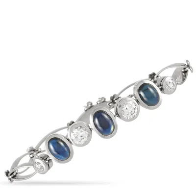 Lb Exclusive Antique Platinum 1.80 Ct Diamond And 4.00 Ct Sapphire Bracelet In Metallic