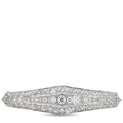 Lb Exclusive Antique Platinum 2.0ct Diamond Brooch Mf06-062526 In Silver
