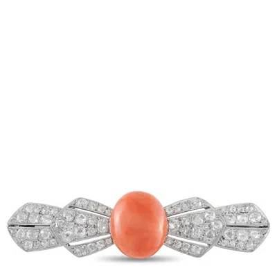 Lb Exclusive Antique Platinum 2.4ct Diamond And Coral Bar Brooch Mf08-062426 In Red