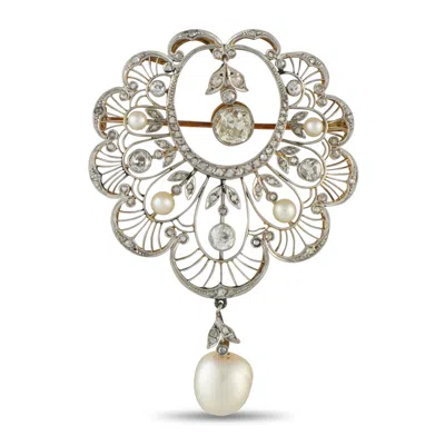 Lb Exclusive Antique Platinum And 18k Yellow Gold 3.05ct Diamond And Pearl Brooch Mf02-061025