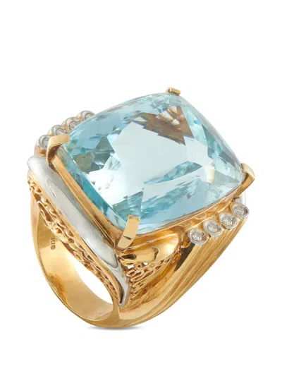 Pre-owned Lb Exclusive Aquamarine And Diamond Gold Ring