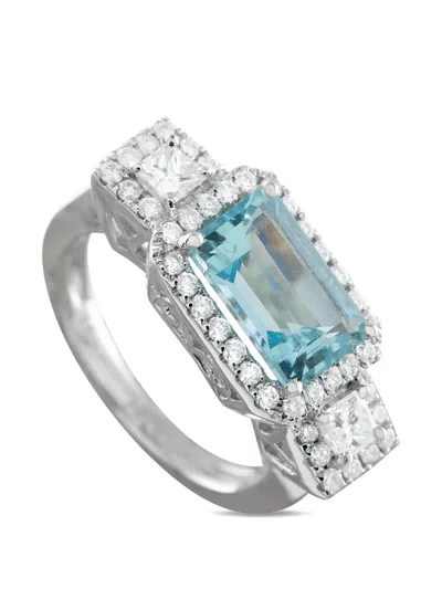 Pre-owned Lb Exclusive Aquamarine And Diamond Ring In Silver