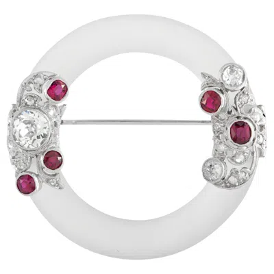 Pre-owned Lb Exclusive Art Deco 18k White Gold 1.50ct Diamond And Ruby Brooch Mf45-020326