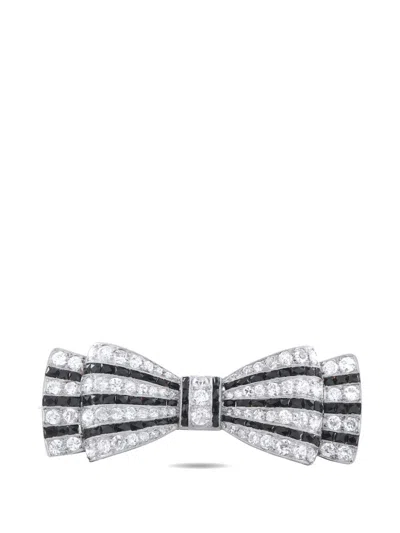 Pre-owned Lb Exclusive Art Deco Bow Diamond Brooch In Silver