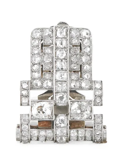 Pre-owned Lb Exclusive Art Deco Diamond Clip Brooch In Silver