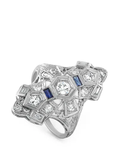 Pre-owned Lb Exclusive Art Deco Diamond Sapphire Ring In Silver