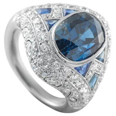Pre-owned Lb Exclusive Art Deco Platinum 1.30ct Diamond And Sapphire Ring Mf10-020226 In Blue