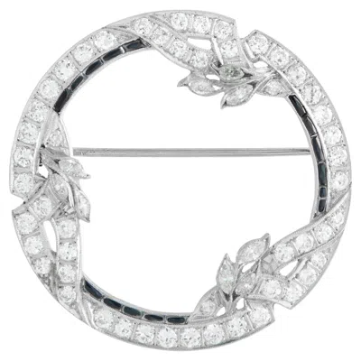 Pre-owned Lb Exclusive Art Deco Platinum 1.70ct Diamond And Sapphire Brooch Mf34-020426 In Blue