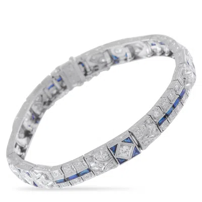 Lb Exclusive Art Deco Platinum 2.70ct Diamond And Sapphire Bracelet Mf04-121025 In Multi