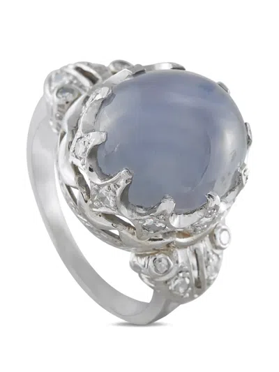 Pre-owned Lb Exclusive Art Deco Sapphire And Diamond Ring In Silver