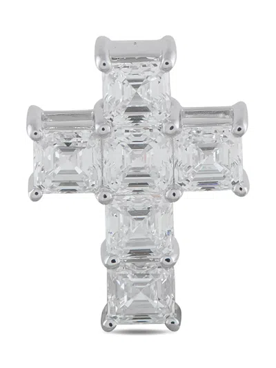 Pre-owned Lb Exclusive Ascher-cut Diamond Cross Pendant In Silver
