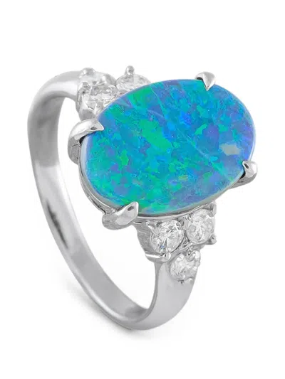 Pre-owned Lb Exclusive Australian Black Opal And Diamond Ring In Silver