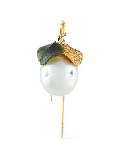 Pre-owned Lb Exclusive Baroque Pearl And Diamond Brooch In Gold