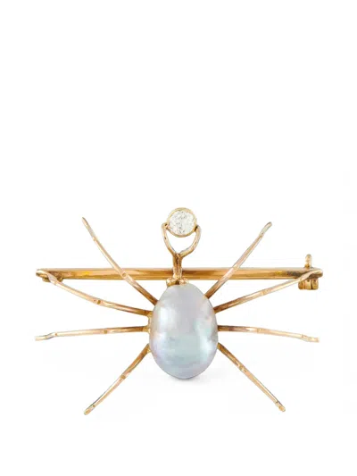 Pre-owned Lb Exclusive Baroque Pearl And Diamond Brooch In Gold