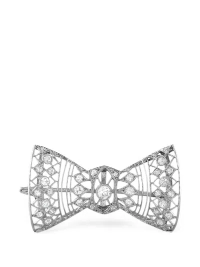 Pre-owned Lb Exclusive Belle Epoque Diamond Bow Brooch In Silver