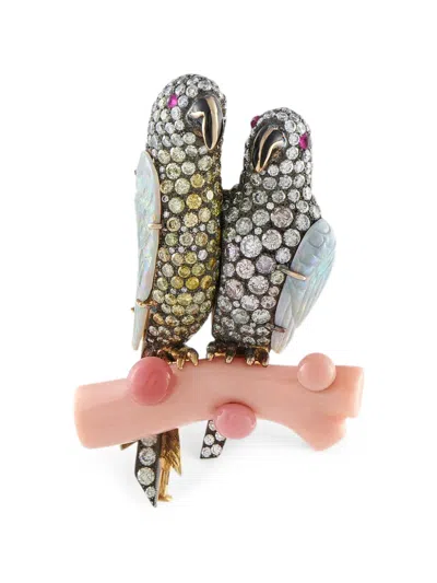 Pre-owned Lb Exclusive Bird Diamond And Opal Brooch In Gold