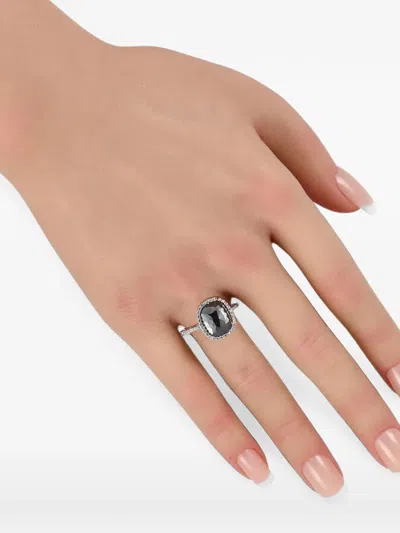Pre-owned Lb Exclusive Black Diamond Halo Ring In Silver