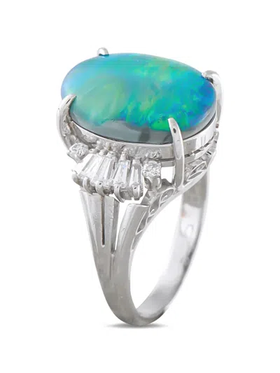 Pre-owned Lb Exclusive Black Opal And Diamond Ring In Silver